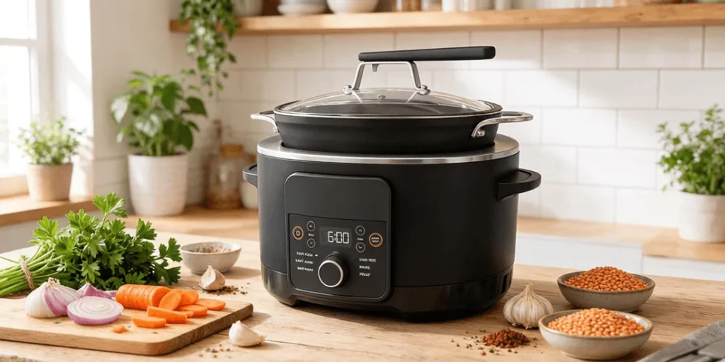 8.5 quart electric multi cooker with nonstick aluminum pot and glass lid, black color
