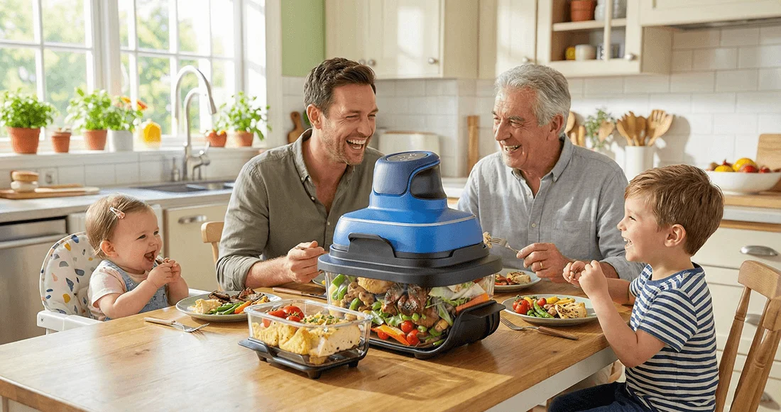 Family enjoying a meal together at the dining table.
