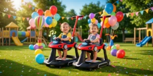 Foldable baby walker with toy steering wheel and removable footrest for toddler indoor play