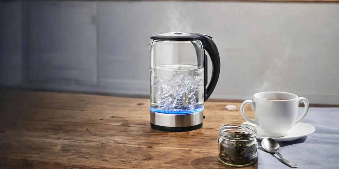 1.7 liter glass electric kettle with stainless steel filter and blue LED indicator