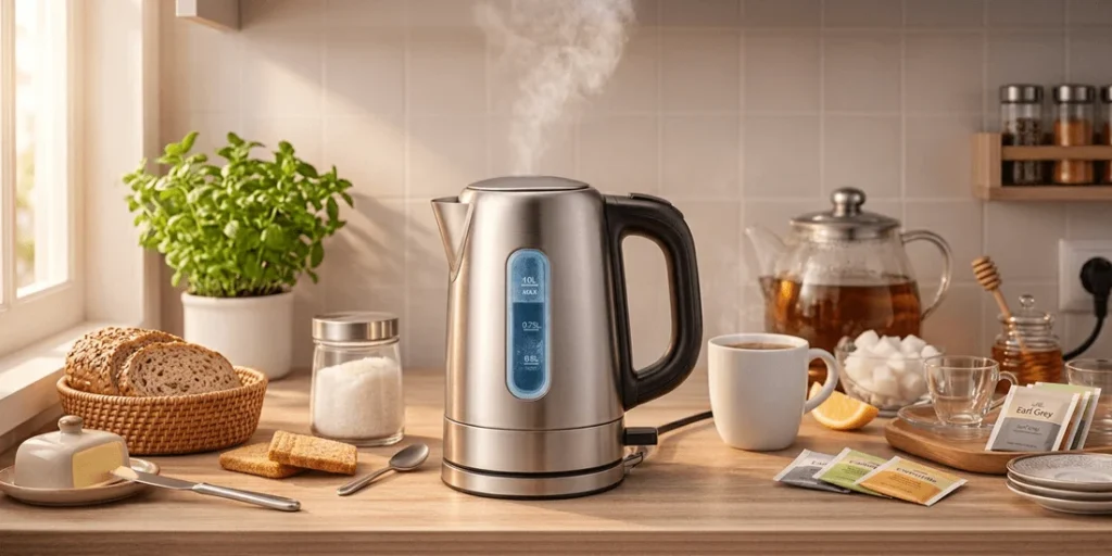 1 liter stainless steel electric kettle with automatic shut-off and boil-dry protection