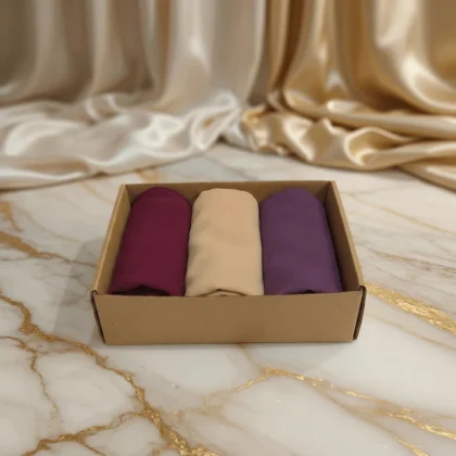Simple Georgette Hijab Pack 3Pcs featuring Deep Rose, Soft Taupe and Dusty Plum scarves